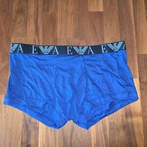 Emporio Armani Stretch Cotton Trunks w/ Logo Waistband - Royal Blue - XL